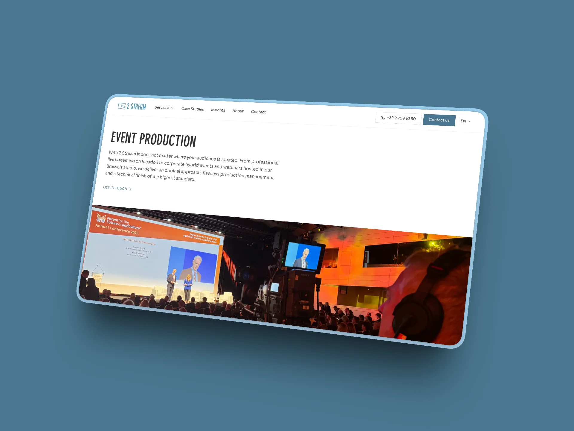 Event production page of the 2 Stream website